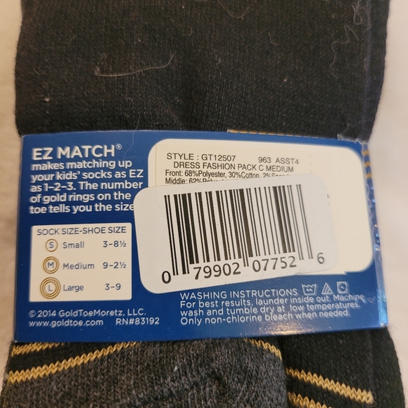 Gold Toe Youth EZ Match Dress Fashion Socks 6 Pair New With Tag Size Medium - Picture 6 of 8